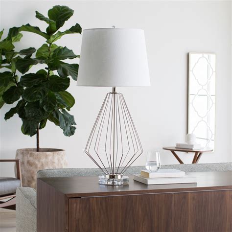 Argia Stainless Steel Base And Linen Shade Table Lamp White Zuri