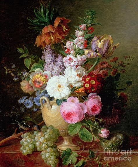 Still Life With Flowers And Grapes Painting By Cornelis Van Spaendonck