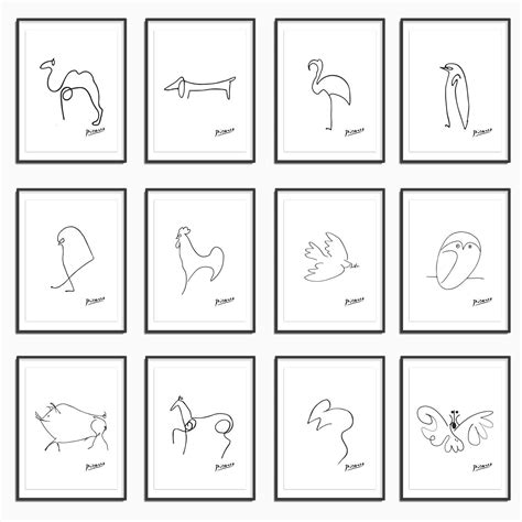 Picasso Line Drawings Picasso Prints Set Of 12 Animal Etsy Picasso