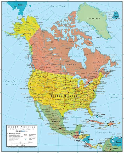 Swiftmaps North America Wall Map Geopolitical Edition