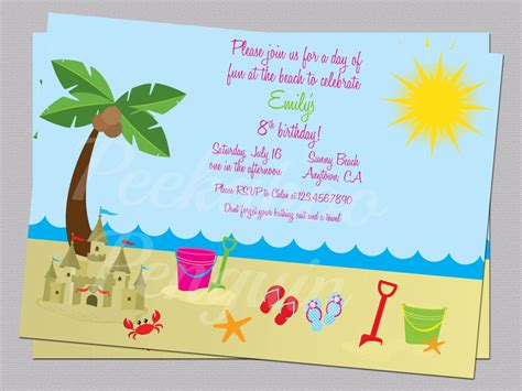 Free Printable Beach Theme Birthday Party Invitations