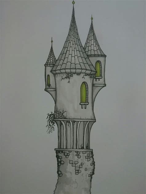 Medieval Tower With Green Accents Medieval Drawings Castle Drawing