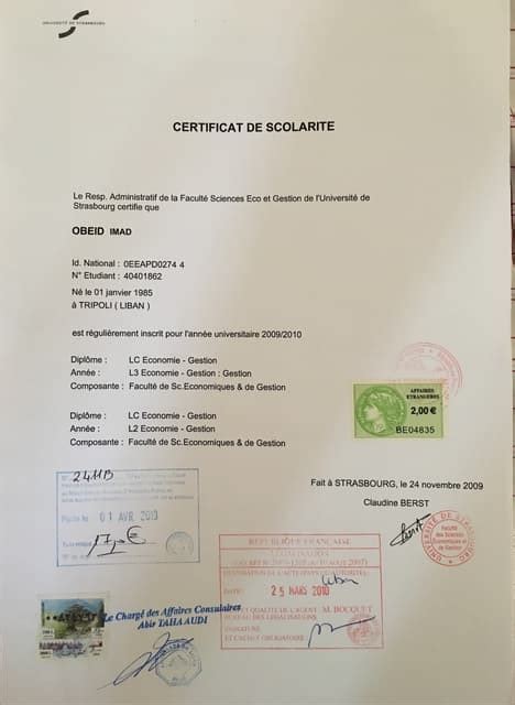 Certificat De Scolarite Universite De Strasbourg Fseg Pdf