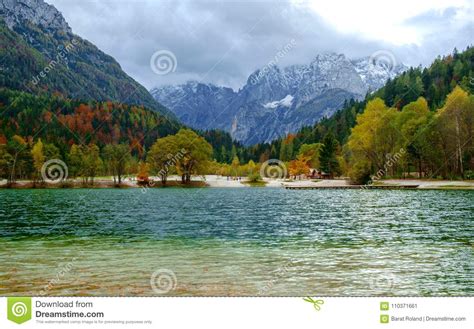 Beautiful Jasna Lake On Autumn Color At Kranjska Gora Stock Image