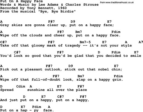 Song Lyrics With Guitar Chords For Put On A Happy Face Tony Bennett 1950