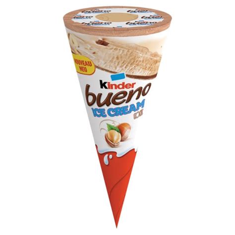 The kinder bueno ice cream bar consists of hazelnut ice cream encapsulating a core of hazelnut sauce, covered with milk chocolate and topped with touted as the perfect afternoon treat, the kinder ice cream sandwich is made of creamy milk ice cream that is sandwiched between two cookies. Kinder Bueno Ice Cream Cone 90 ml - Tesco Potraviny