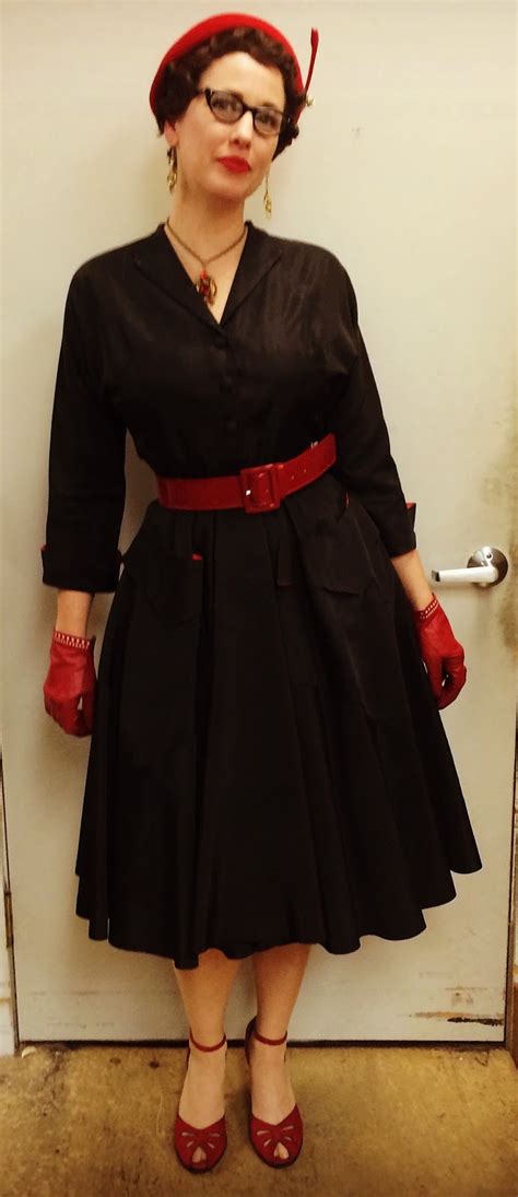 Retro Rack Gail Carriger In Vintage 1950s Black Coat Dress With Red Trim Manners And Mutiny Tour