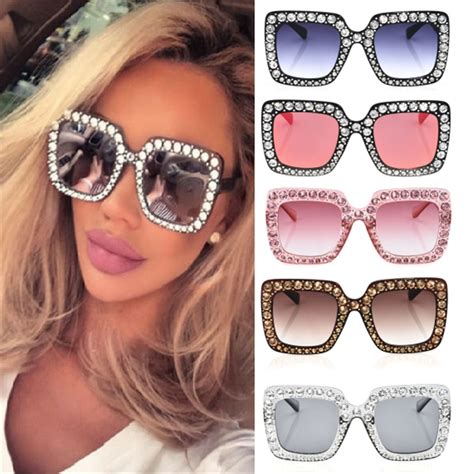 us deals 2018 new oversized square frame bling rhinestone sunglasses women fashion shades 6 6