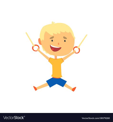 Download Happy boy hanging on gymnastic rings kids Vector Image