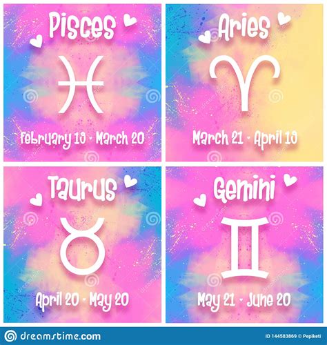Zodiac Signs Set Pisces Aries Taurus Gemini Colorful Trendy
