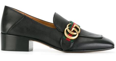 Gucci Leather Gg Web Low Heel Loafer Pumps In Black Lyst Uk