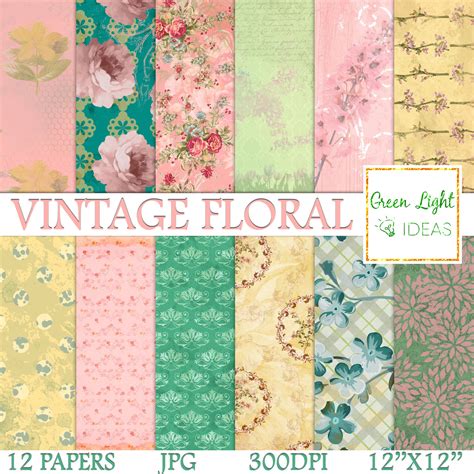 Vintage Floral Digital Papers, Shabby Chic Scrapbook Papers (63605 ...