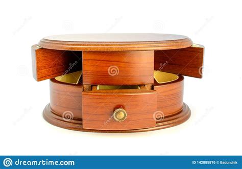Old Wooden Casket With Many Compartments For Jewelry Stock