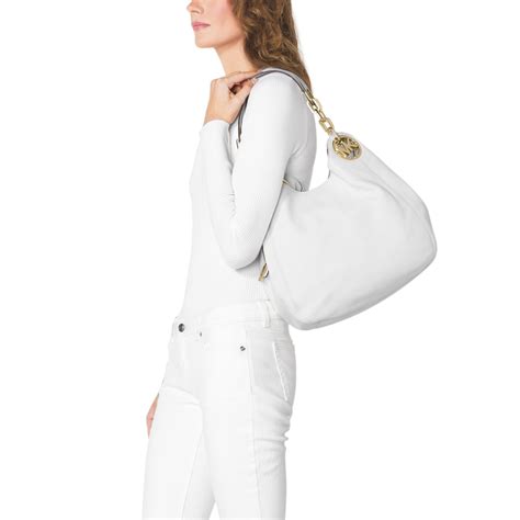Michael Kors Fulton Large Leather Shoulder Bag In White Optic White