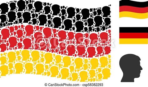 Waving German Flag Collage Of Man Head Profile Icons Waving Germany