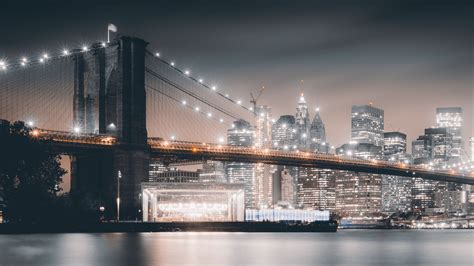 Brooklyn Bridge Wallpaper 4k Night City Lights Cityscape