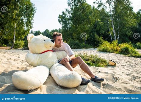 Guy With A Big Teddy Bear Stock Image Image Of Bear 58000475
