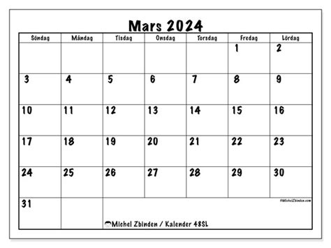 Kalender Mars 2024 För Att Skriva Ut “48sl” Michel Zbinden Se