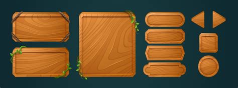 Wooden Game Buttons Cartoon Menu Interface Set 15916901 Vector Art At