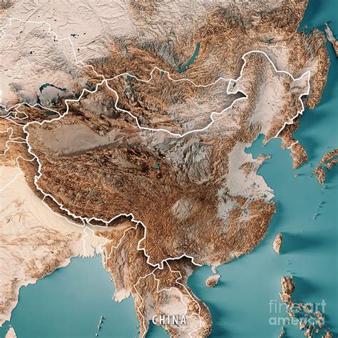 China 3d Render Topographic Map Neutral Border Digital Art By Frank