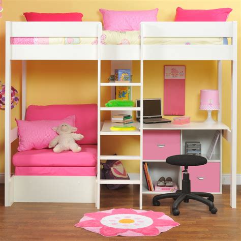Last Years Model Nero High Sleeper With Pull Out Chair Bed In Pink Free