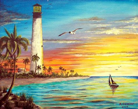 Lighthouses Lighthouse Painting Sunrise Art Sunset Painting