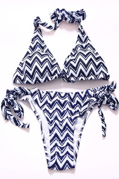 Fb833 Deep Blue Chevron Print Triangle Halter Bikini Set Cobunny