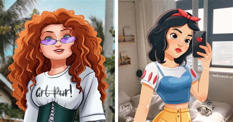 Artist Draws Disney Princesses Living In The Modern World As Every Day