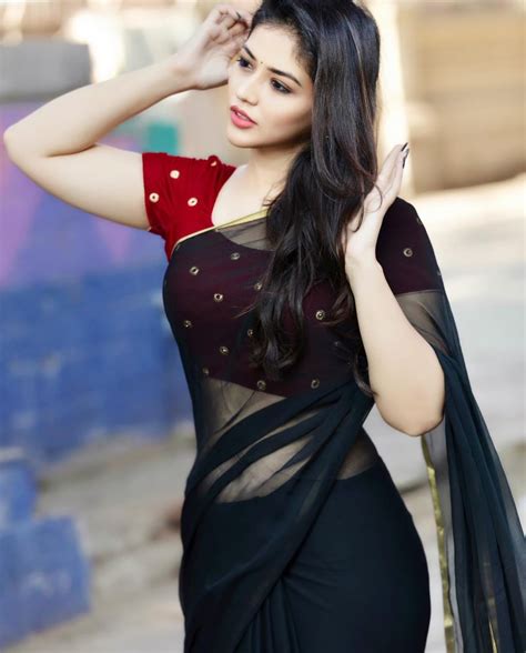 Priyanka Jawalkar Navel Show In Transparent Black Saree Glamorous Indian Models