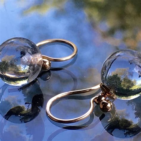 Rock Crystal Quartz Marbles Solid 14k Gold Earrings Pools Of Etsy