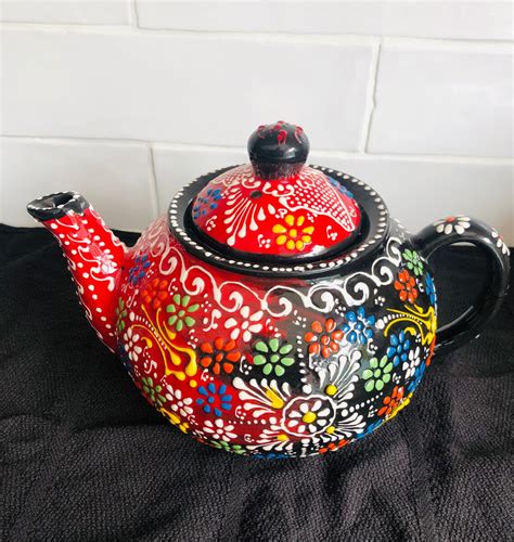 Large Turkish Ceramic Teapotiznik Ceramic Teapot Turkish Etsy