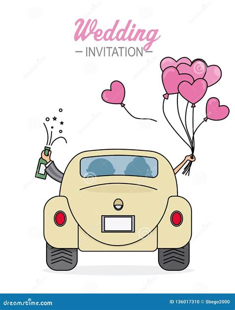 Wedding Card Newlyweds Go By Car Stock Vector Illustration Of