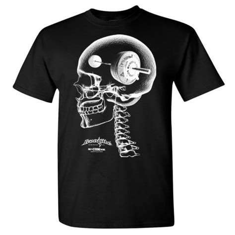 think heavy barbell weightlifting skull t shirt black front art powerlifting shirts