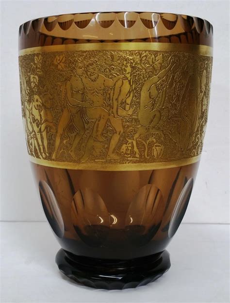 Sold Price Antique Signed Moser Karlsbad Large Amber Acid Cut Back Wine Cooler Or Vase