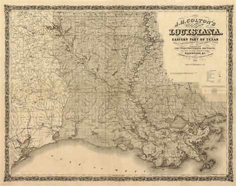 Louisiana Map Print 1863large Old Map Of Louisiana Louisiana Map Art