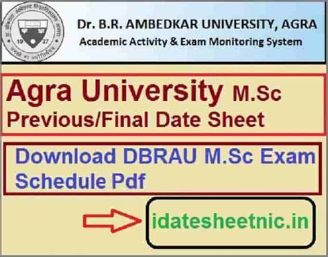 At this point we believe the following weeks have been set aside for economics msc exams and the dates below will be updated when we get more information. Agra University M.Sc Date Sheet 2021 DBRAU MSc Exam Schedule