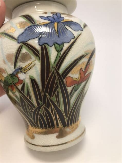 Otagiri Urn Ginger Jar Vase Porcelain Hand Painted Iris Flower Vintage Japan Ebay