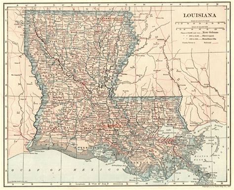 1917 Antique Louisiana State Map Vintage Map Of Louisiana Gallery Wall