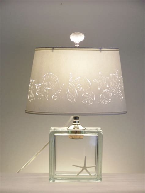 Medium Fillable Glass Block Lamp And Seashell By Barbaragailslamps