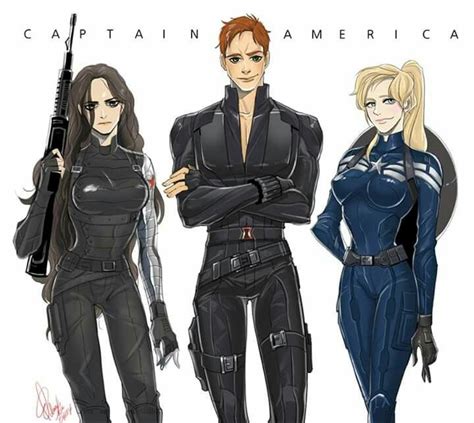 Genderbent Captain America Bucky Black Widow Marvel Superheroes Marvel Girls Marvel