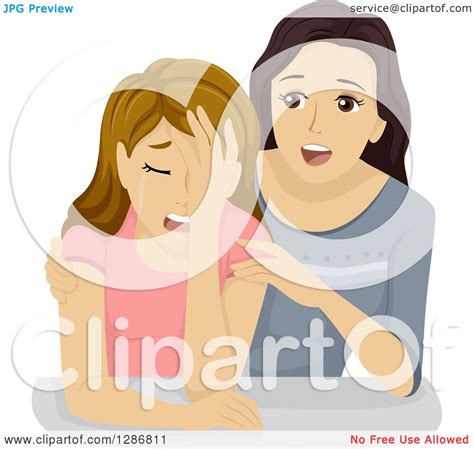 Clipart Of A Girl Trying To Comfort Her Crying Friend Royalty Free