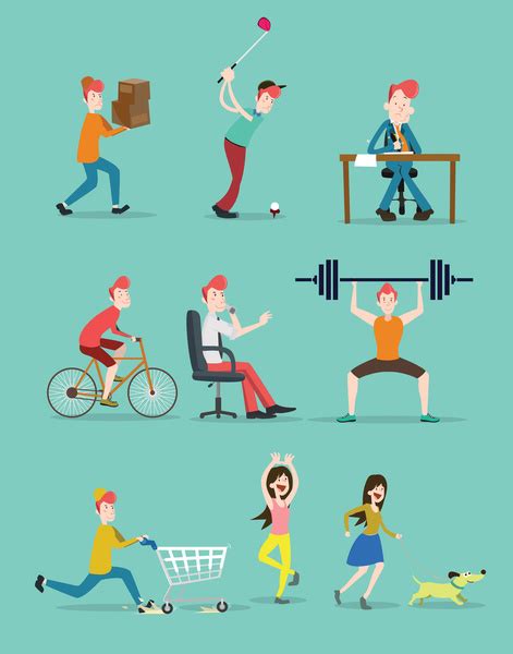 Daily Life Vector Design With Various Activities Vectors Graphic Art