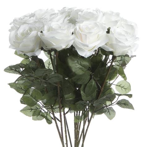 White Artificial Long Stem Roses Bushes And Bouquets Floral