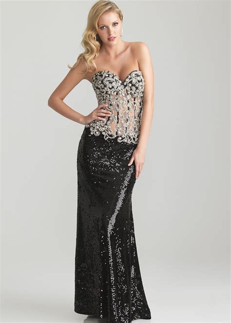 Beautifully Beaded Black Strapless Corset Prom Dress With A Sheer