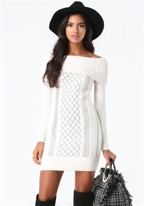 Lyst Bebe Off Shoulder Sweater Dress In White