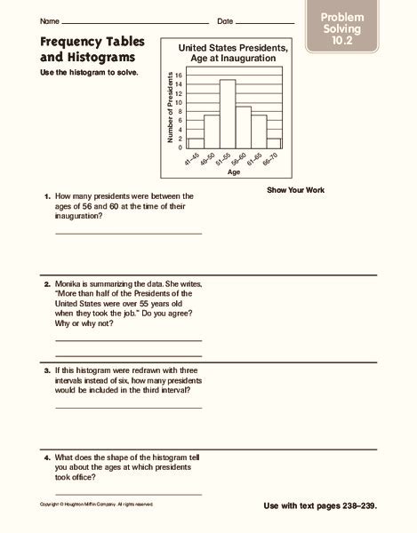 Frequency Tables And Histograms Worksheet For 5th Grade Lesson Planet