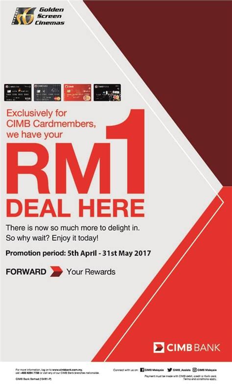 A credit card is a payment card that enables the cardholder to shop goods and services or withdraw advance cash on credit. CIMB Bank Credit Card Promotion - ENJOY RM1NETT DEAL @ GSC