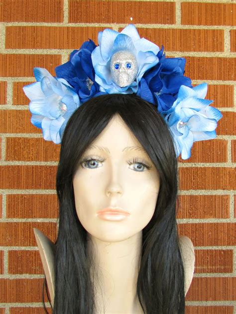 flower crown headband blue and silver rose skull crown etsy flower crown headband floral