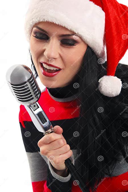 Christmas Singer With Microphone Stock Image Image Of Performing