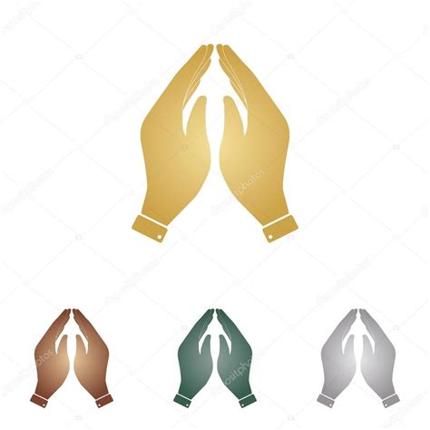 Hand Icon Illustration Prayer Symbol Metal Icons On White Backgound